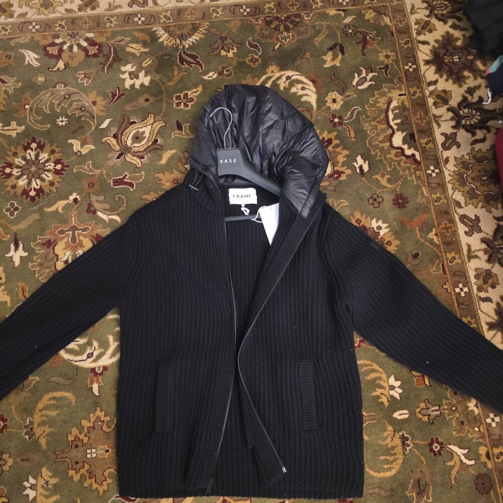 Frame Ribbed Wool Zip Up Hoodie